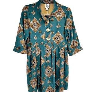 Ivy Jane Dress Cottage Core Vintage Pleated Antiqued Buttons Womens Size M Green